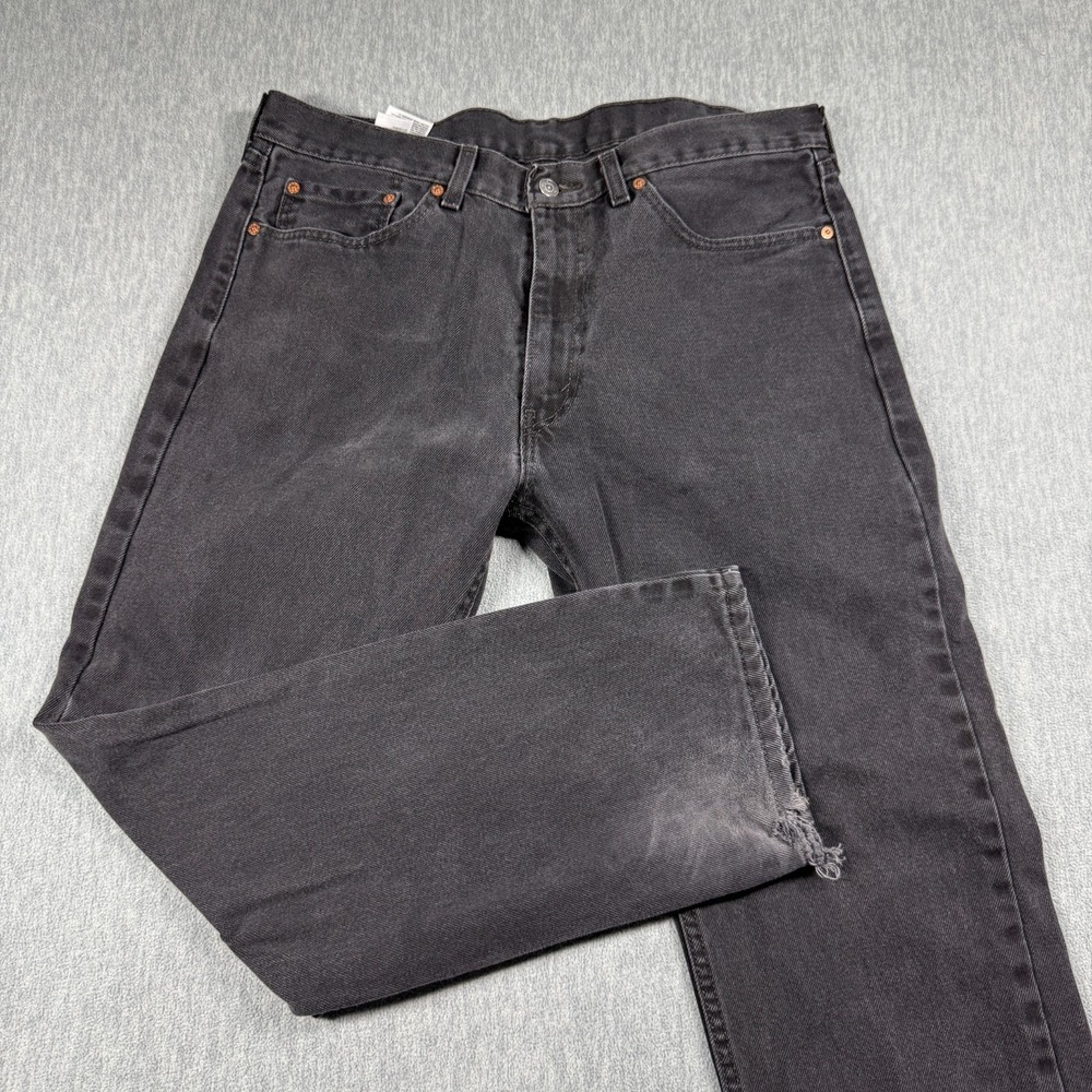 Levis Jeans Mens 36x30 Black 505 Regular Fit Straight Leg Frayed Hem Denim Pant